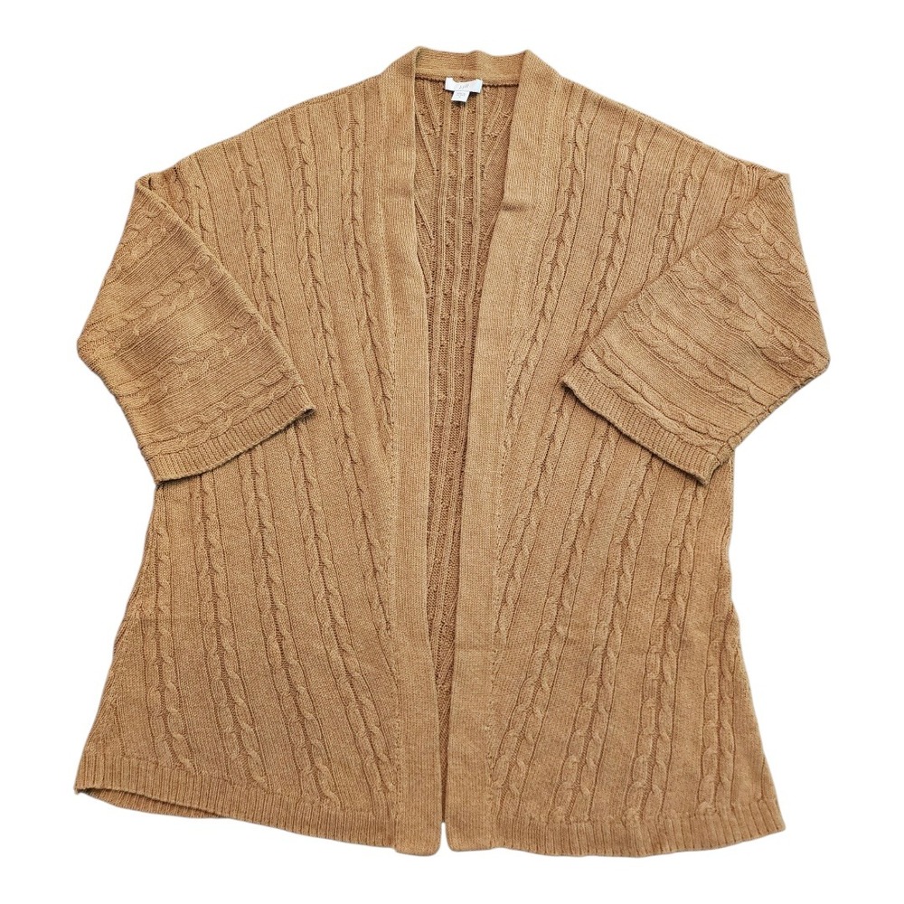J Jill Womens Medium‎ Cable Knit Open Front Cardigan Sweater Tan Brown Boho
